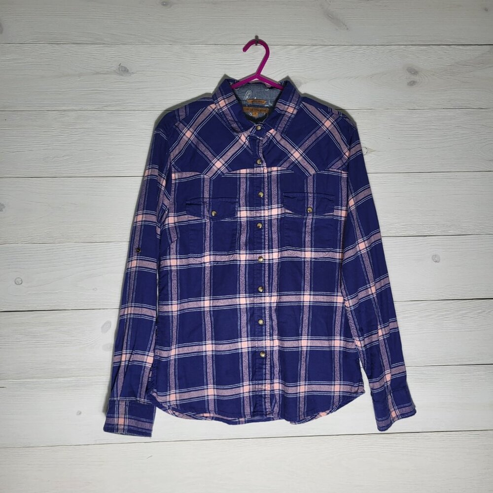 Women's Shirt Plaid Paisley Flannel Pearl Button Up Western